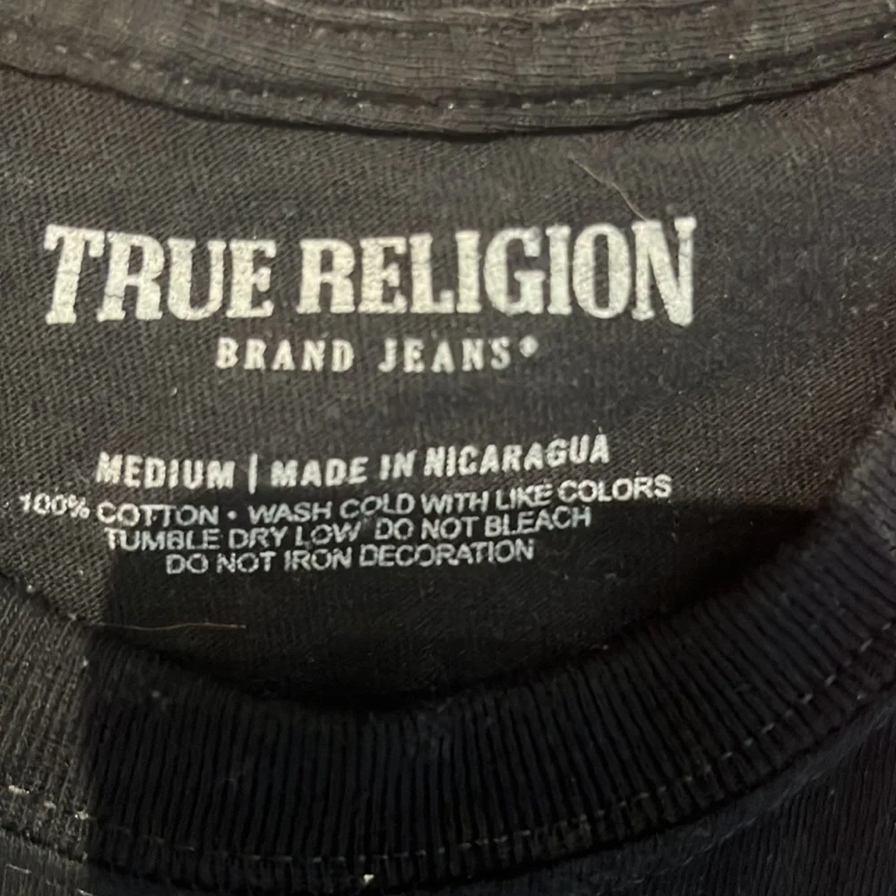 True Religion Black Metallic Foil Column Graphic Tee. Size Medium